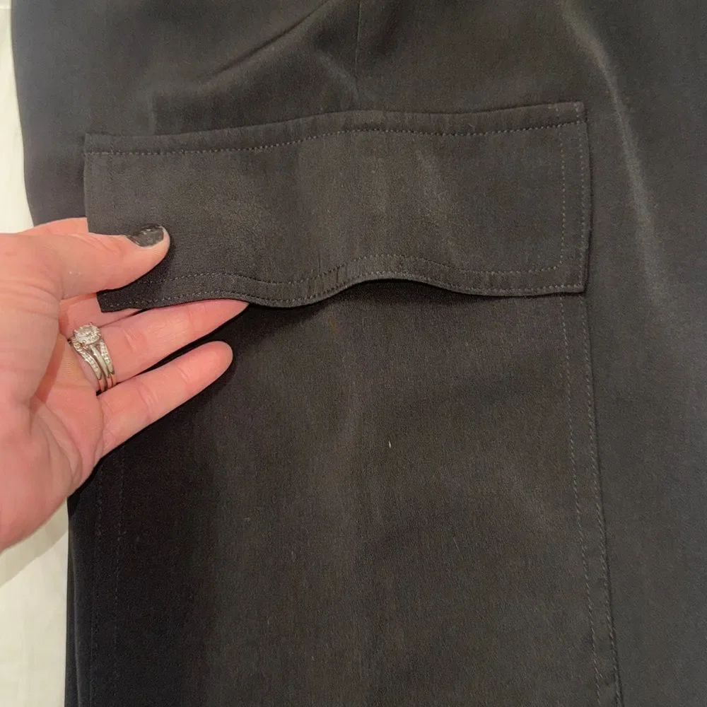 Michael kors new Black lightweight satin fabric Cargo Jogger Pants w pockets
